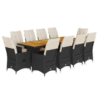 11Dílný Zahradní Bistro Set S Poduškami Černý Polyratan
