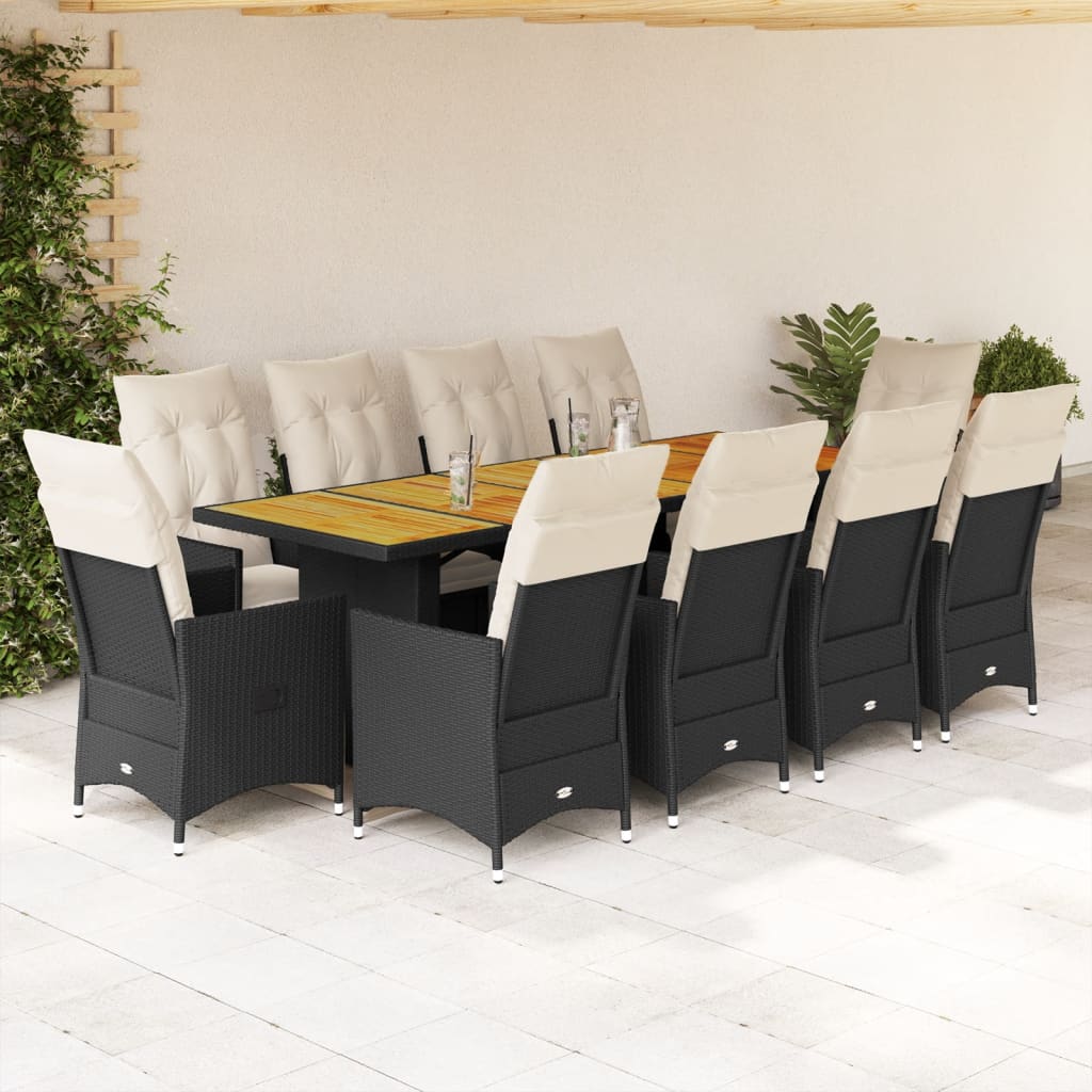 11Dílný Zahradní Bistro Set S Poduškami Černý Polyratan