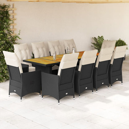 11Dílný Zahradní Bistro Set S Poduškami Černý Polyratan