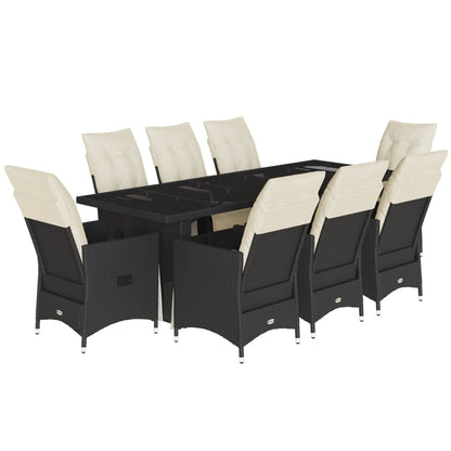 9Dílný Zahradní Bistro Set S Poduškami Černý Polyratan