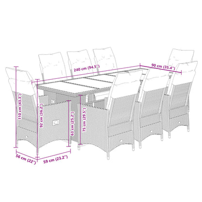 9Dílný Zahradní Bistro Set S Poduškami Černý Polyratan