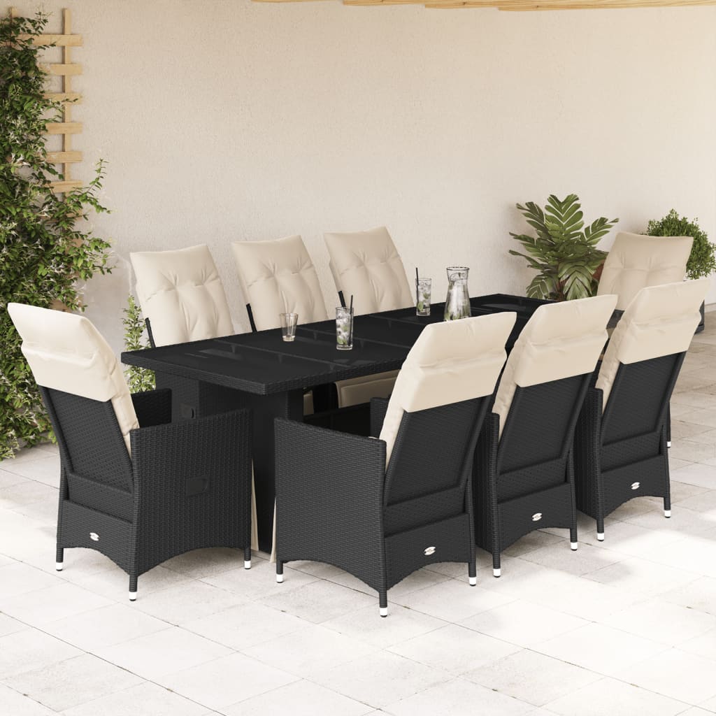 9Dílný Zahradní Bistro Set S Poduškami Černý Polyratan