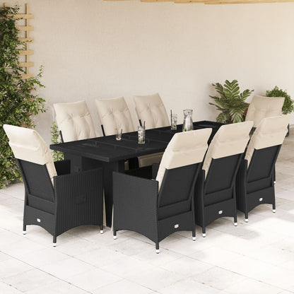 9Dílný Zahradní Bistro Set S Poduškami Černý Polyratan