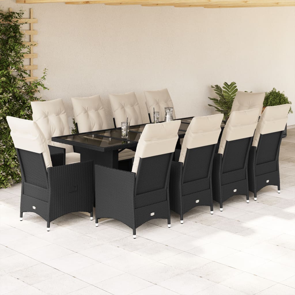 11Dílný Zahradní Bistro Set S Poduškami Černý Polyratan