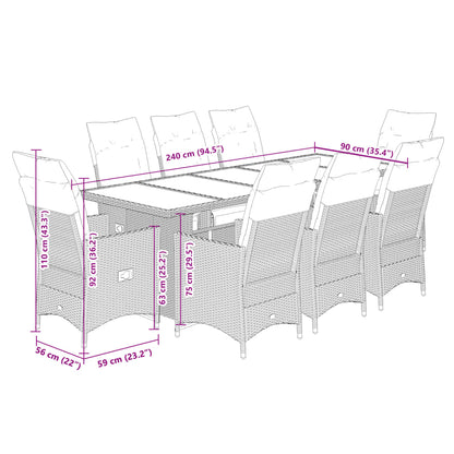 9Dílný Zahradní Bistro Set S Poduškami Šedý Polyratan