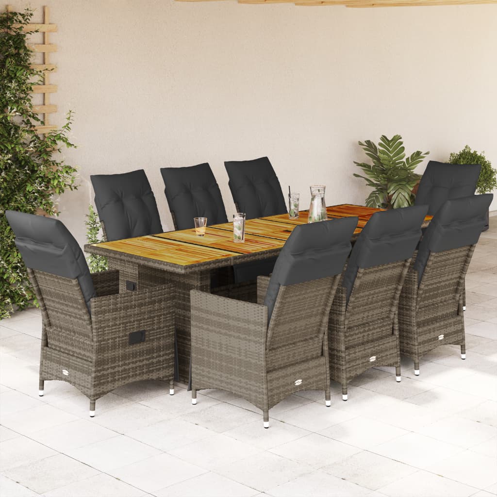 9Dílný Zahradní Bistro Set S Poduškami Šedý Polyratan