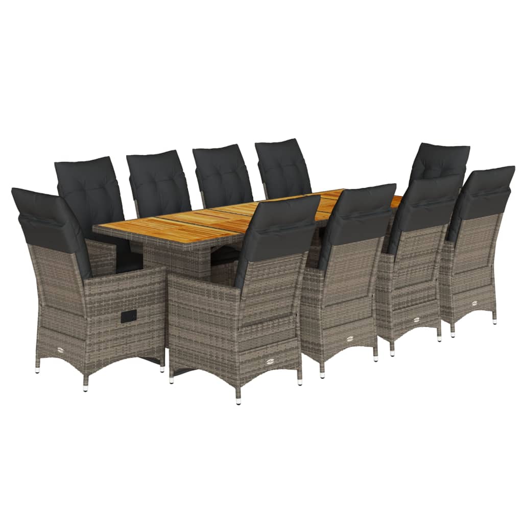 11Dílný Zahradní Bistro Set S Poduškami Šedý Polyratan