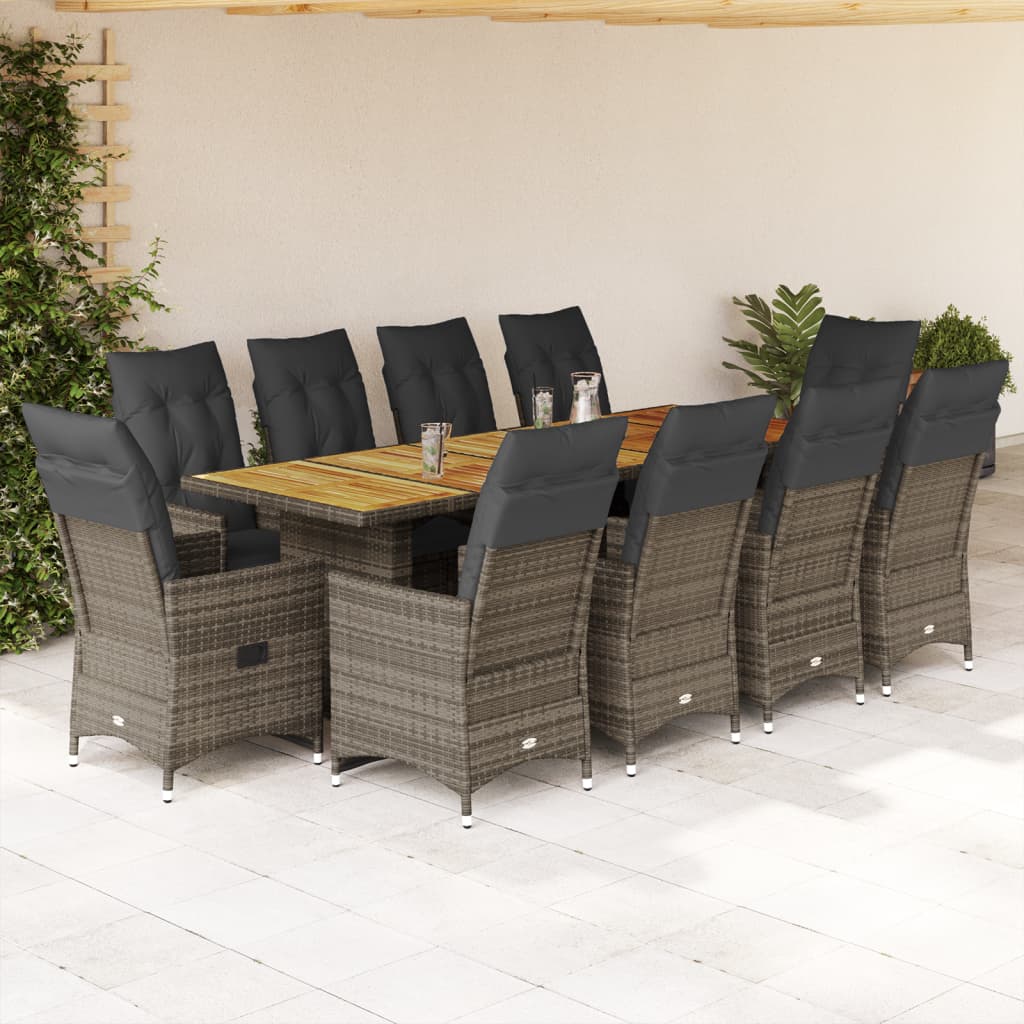 11Dílný Zahradní Bistro Set S Poduškami Šedý Polyratan