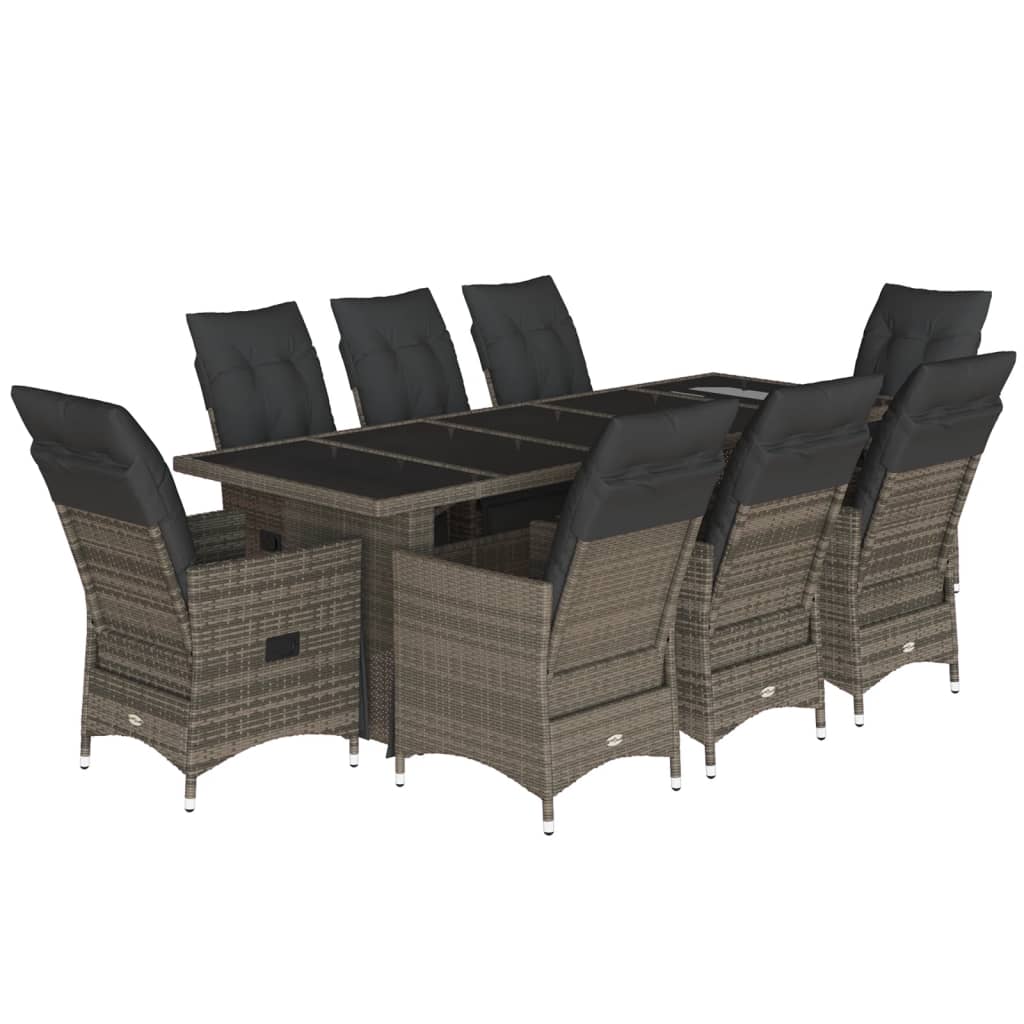 9Dílný Zahradní Bistro Set S Poduškami Šedý Polyratan