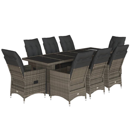 9Dílný Zahradní Bistro Set S Poduškami Šedý Polyratan