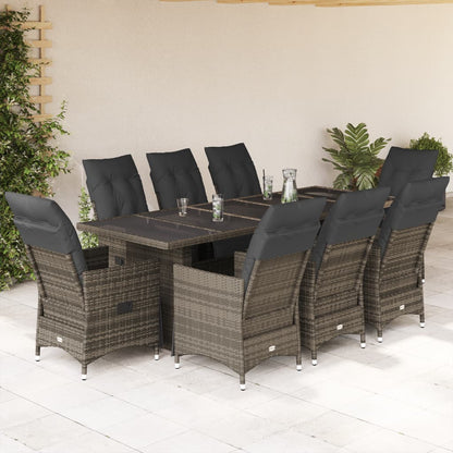 9Dílný Zahradní Bistro Set S Poduškami Šedý Polyratan
