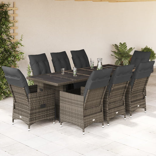 9Dílný Zahradní Bistro Set S Poduškami Šedý Polyratan