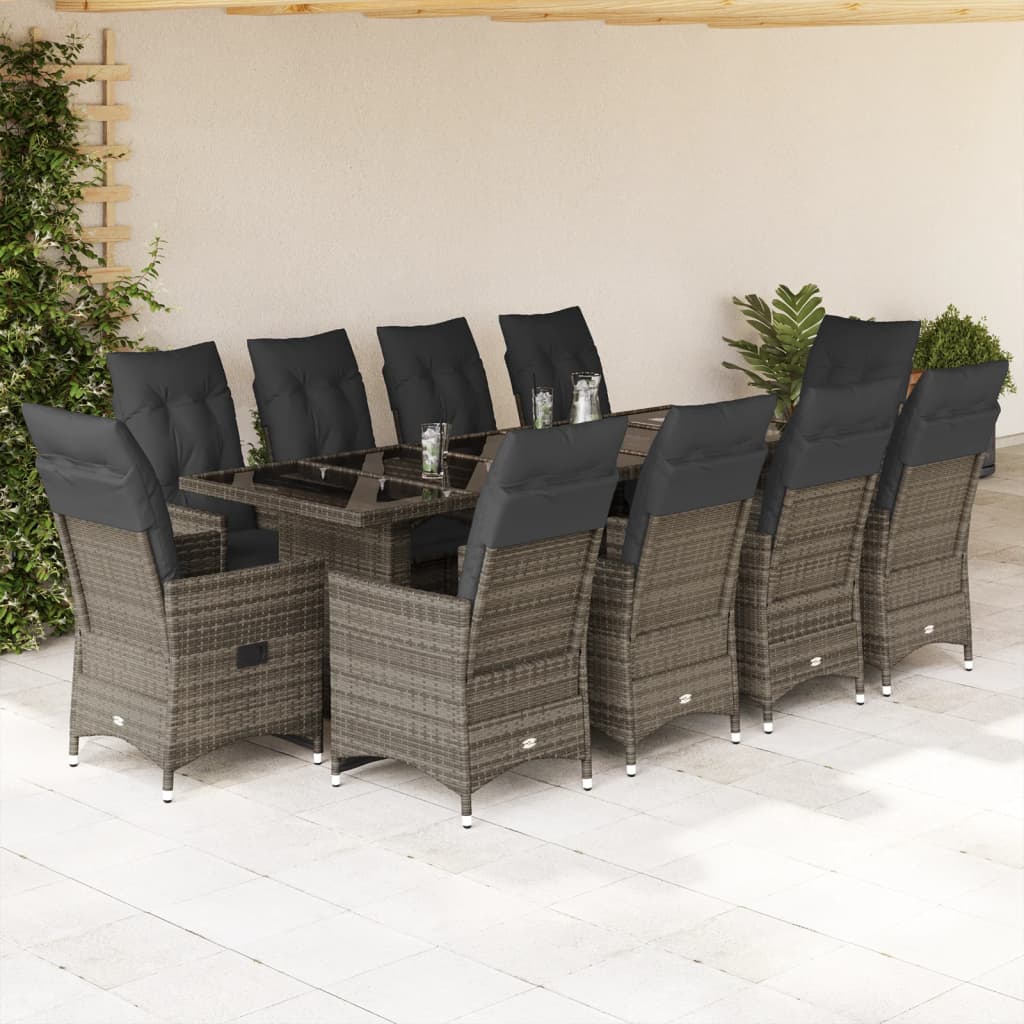 11Dílný Zahradní Bistro Set S Poduškami Šedý Polyratan