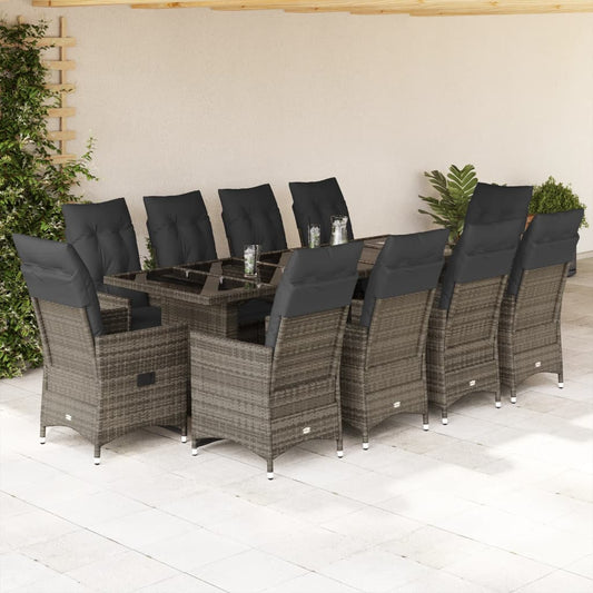 11Dílný Zahradní Bistro Set S Poduškami Šedý Polyratan