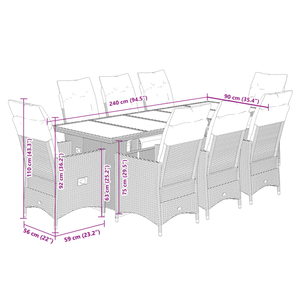 9Dílný Zahradní Bistro Set S Poduškami Hnědý Polyratan