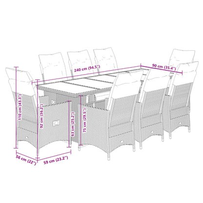 9Dílný Zahradní Bistro Set S Poduškami Hnědý Polyratan