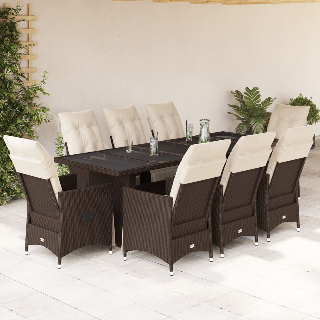 9Dílný Zahradní Bistro Set S Poduškami Hnědý Polyratan