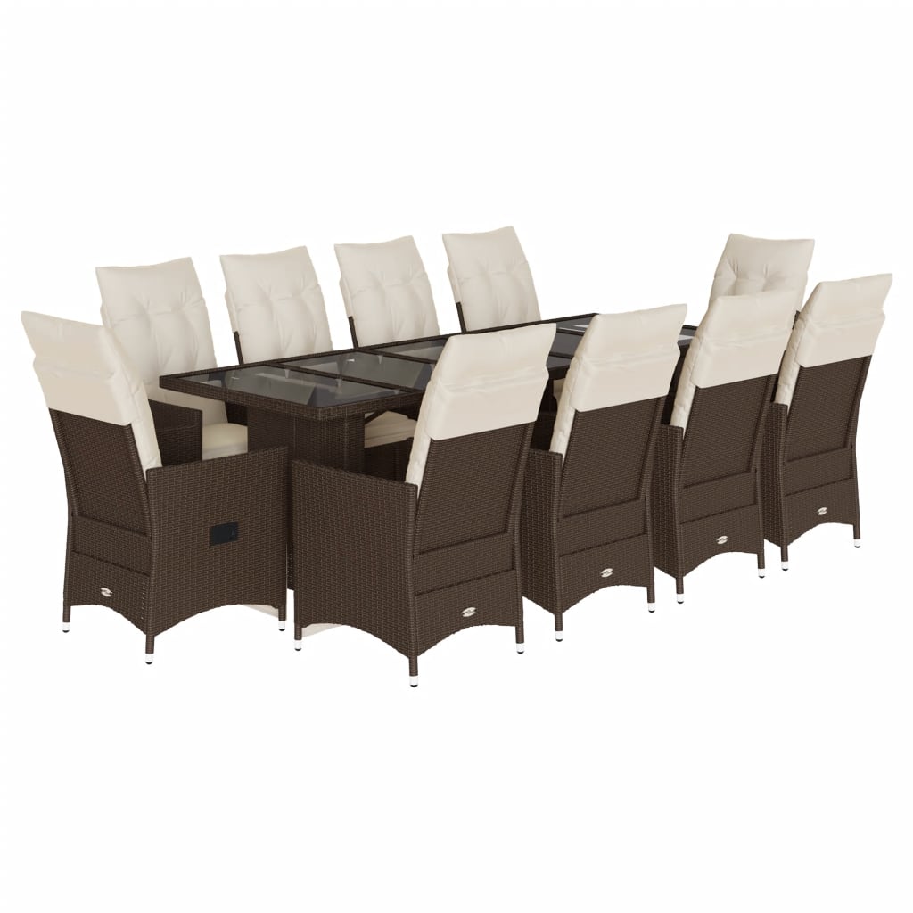 11Dílný Zahradní Bistro Set S Poduškami Hnědý Polyratan