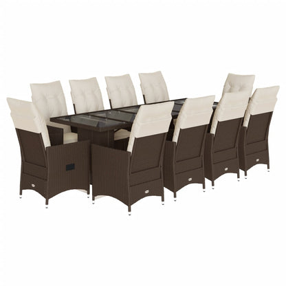 11Dílný Zahradní Bistro Set S Poduškami Hnědý Polyratan