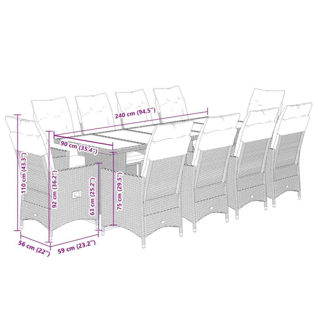 11Dílný Zahradní Bistro Set S Poduškami Hnědý Polyratan