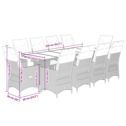 11Dílný Zahradní Bistro Set S Poduškami Hnědý Polyratan