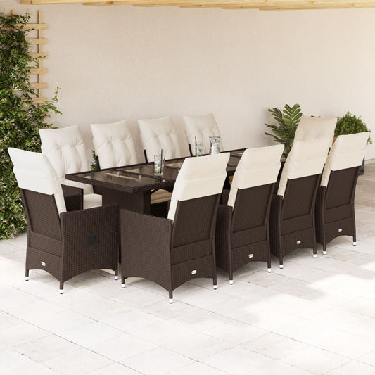 11Dílný Zahradní Bistro Set S Poduškami Hnědý Polyratan