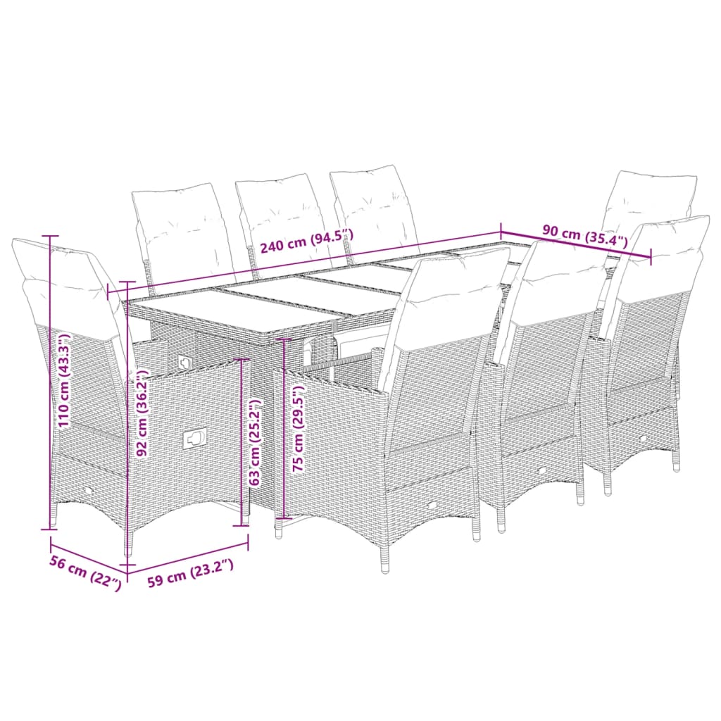 9Dílný Zahradní Bistro Set S Poduškami Béžový Polyratan