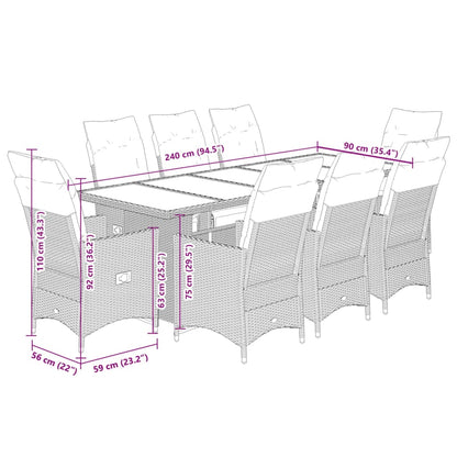 9Dílný Zahradní Bistro Set S Poduškami Béžový Polyratan