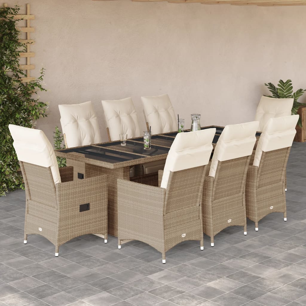 9Dílný Zahradní Bistro Set S Poduškami Béžový Polyratan