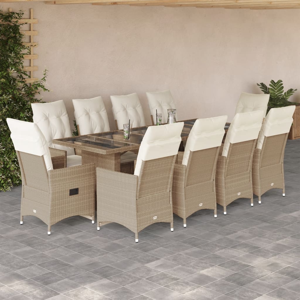 11Dílný Zahradní Bistro Set S Poduškami Béžový Polyratan