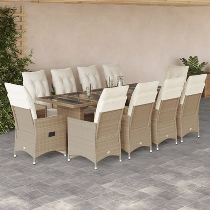 11Dílný Zahradní Bistro Set S Poduškami Béžový Polyratan