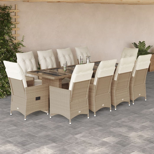 11Dílný Zahradní Bistro Set S Poduškami Béžový Polyratan