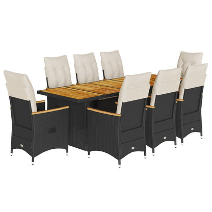 9Dílný Zahradní Bistro Set S Poduškami Černý Polyratan