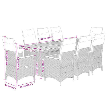 9Dílný Zahradní Bistro Set S Poduškami Černý Polyratan