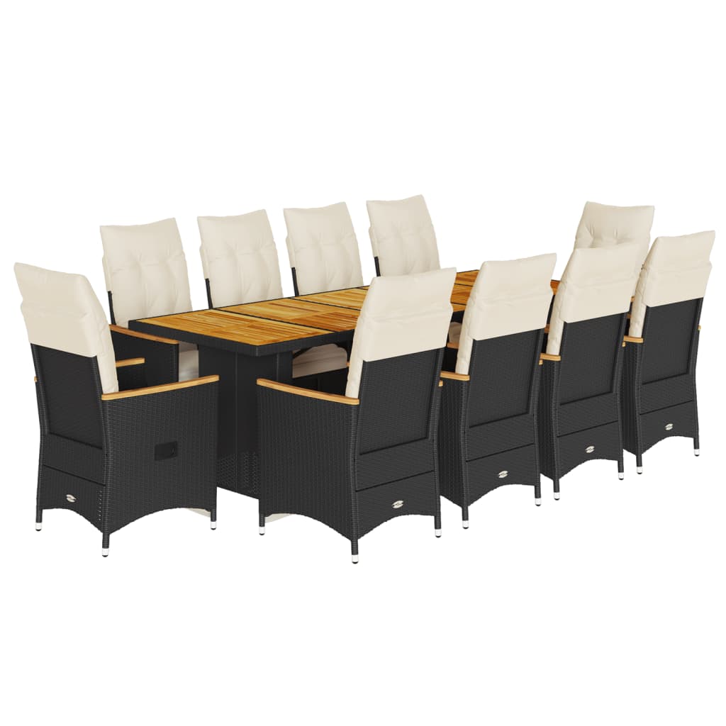 11Dílný Zahradní Bistro Set S Poduškami Černý Polyratan