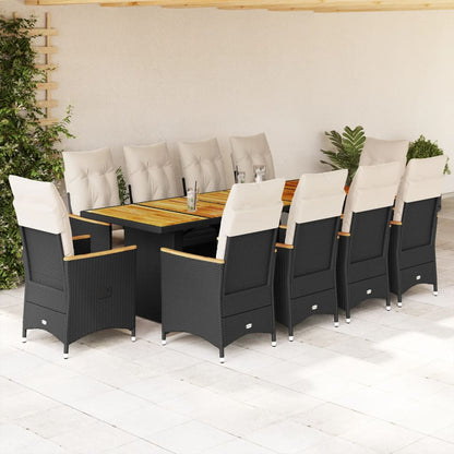 11Dílný Zahradní Bistro Set S Poduškami Černý Polyratan