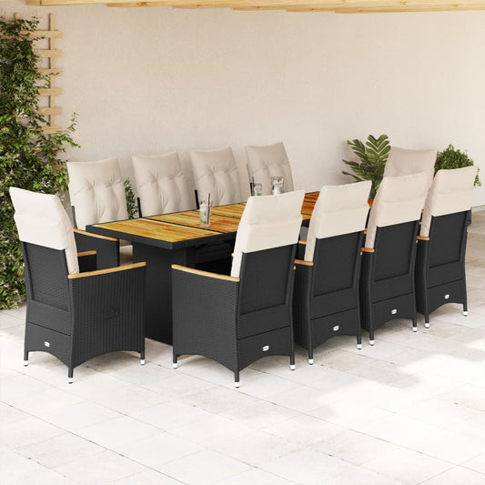 11Dílný Zahradní Bistro Set S Poduškami Černý Polyratan