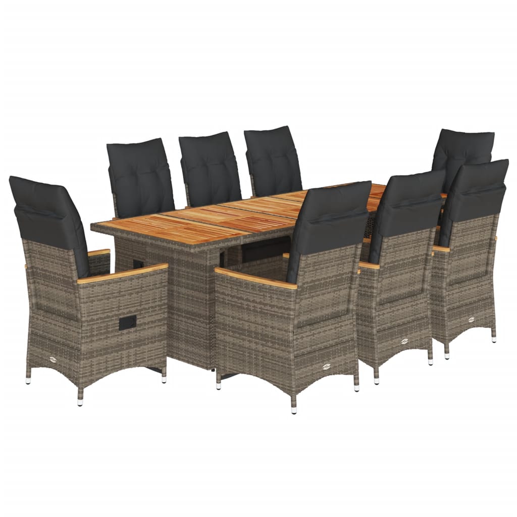 9Dílný Zahradní Bistro Set S Poduškami Šedý Polyratan