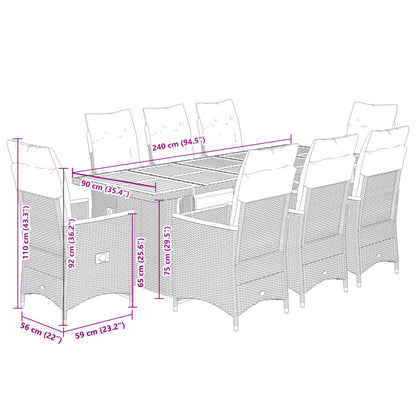 9Dílný Zahradní Bistro Set S Poduškami Šedý Polyratan