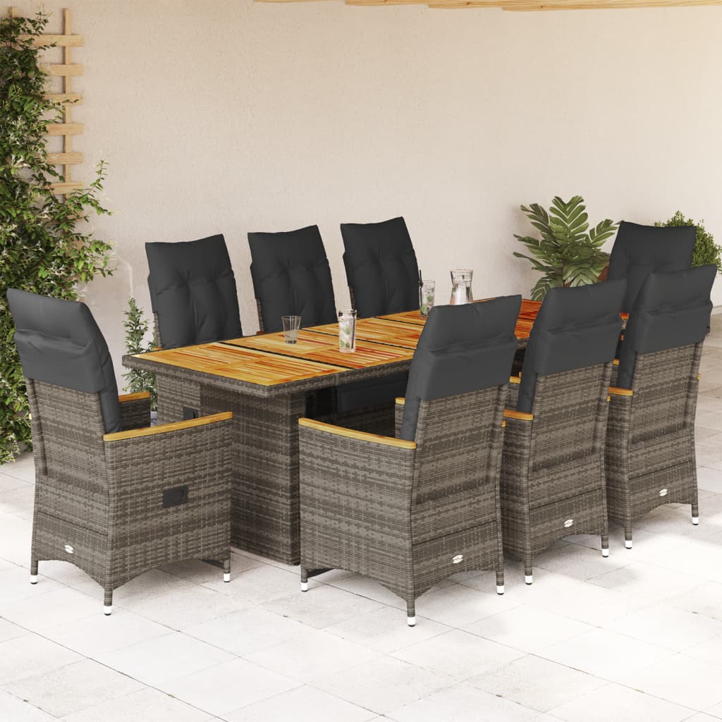 9Dílný Zahradní Bistro Set S Poduškami Šedý Polyratan