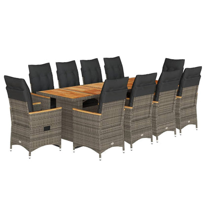 11Dílný Zahradní Bistro Set S Poduškami Šedý Polyratan
