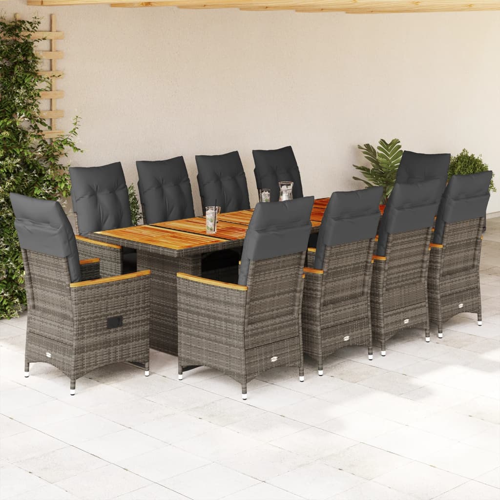 11Dílný Zahradní Bistro Set S Poduškami Šedý Polyratan
