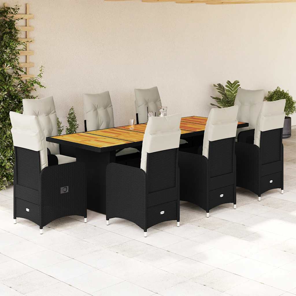 11Dílný Zahradní Bistro Set S Poduškami Černý Polyratan