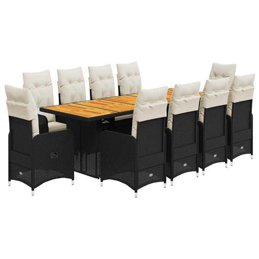 11Dílný Zahradní Bistro Set S Poduškami Černý Polyratan