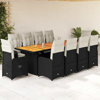 11Dílný Zahradní Bistro Set S Poduškami Černý Polyratan