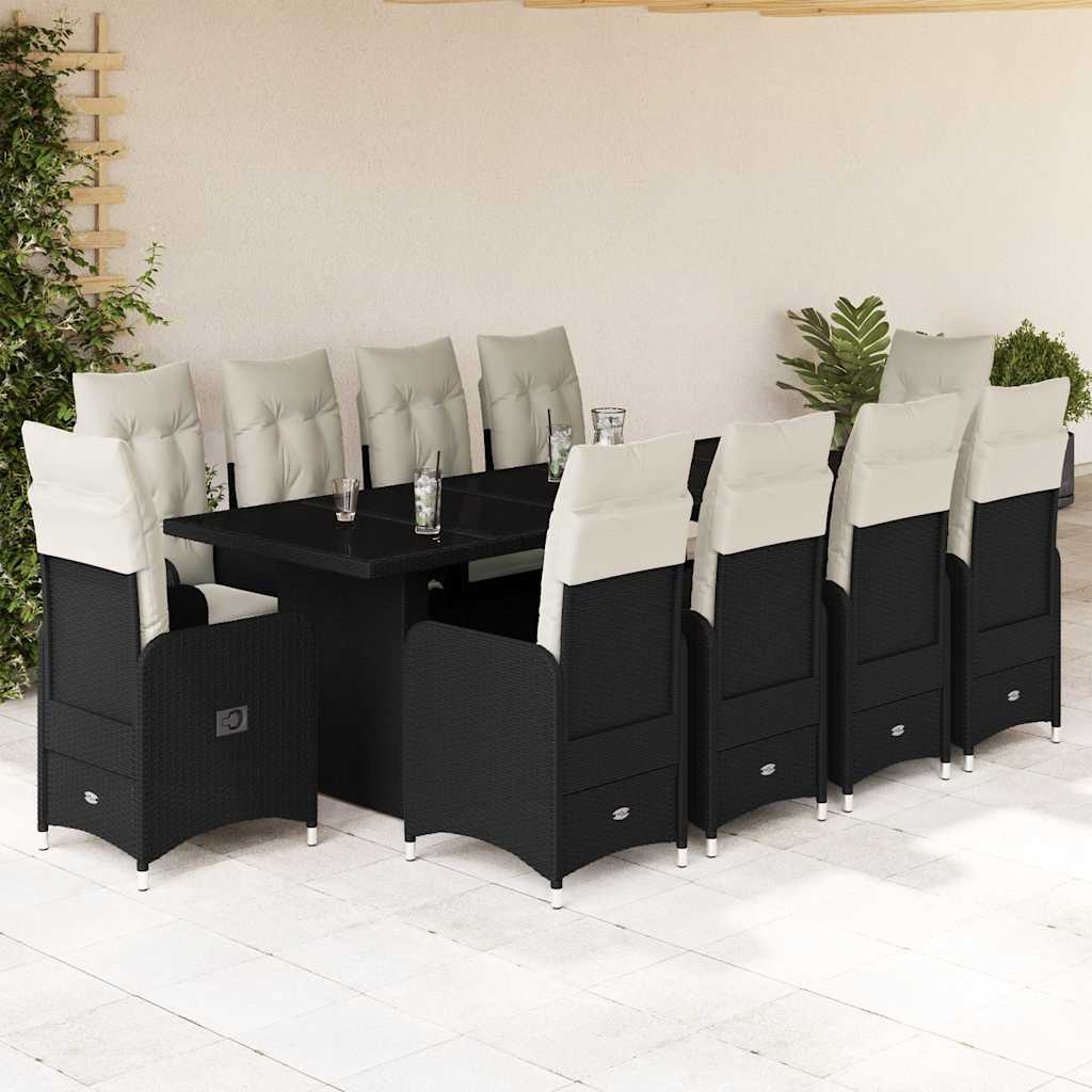 11Dílný Zahradní Bistro Set S Poduškami Černý Polyratan