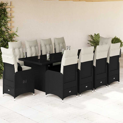 11Dílný Zahradní Bistro Set S Poduškami Černý Polyratan
