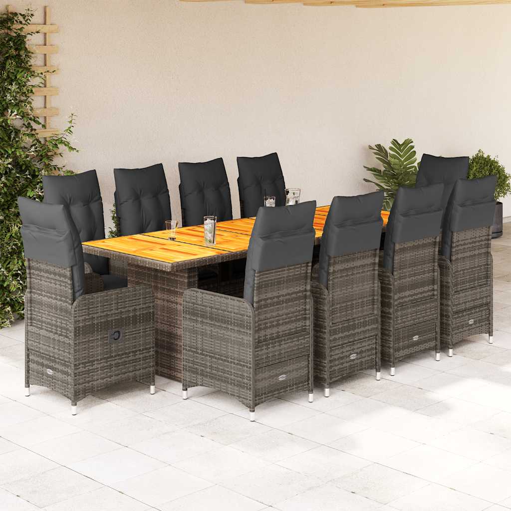 11Dílný Zahradní Bistro Set S Poduškami Šedý Polyratan