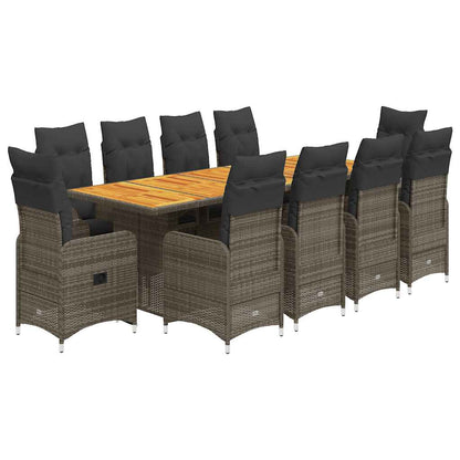 11Dílný Zahradní Bistro Set S Poduškami Šedý Polyratan