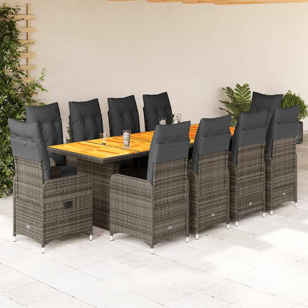 11Dílný Zahradní Bistro Set S Poduškami Šedý Polyratan